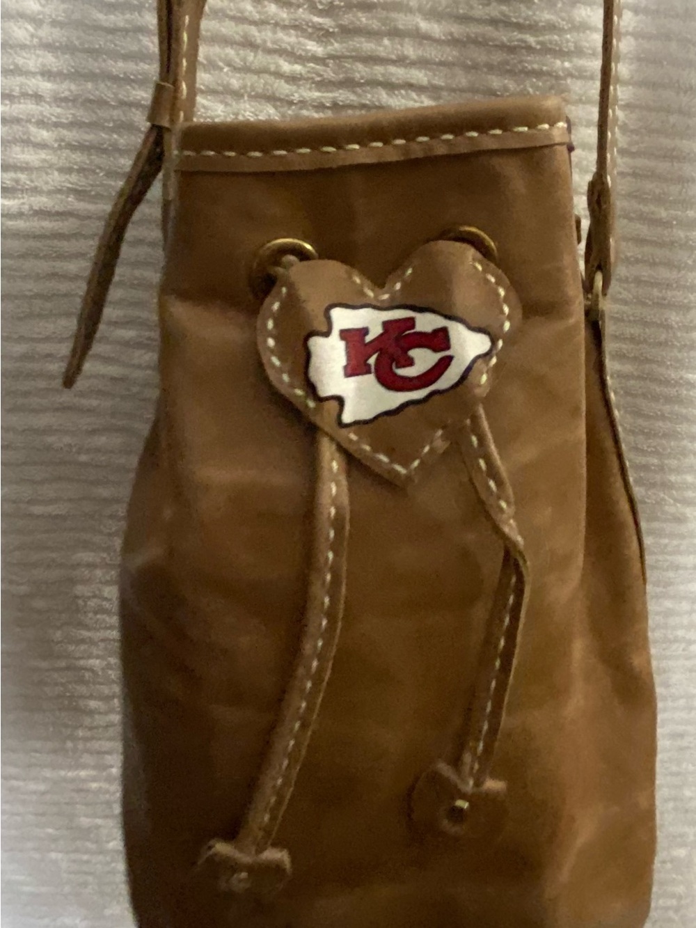 KC Chiefs  Leather Drawstring Hobo Crossbody Bag with Heart Patch